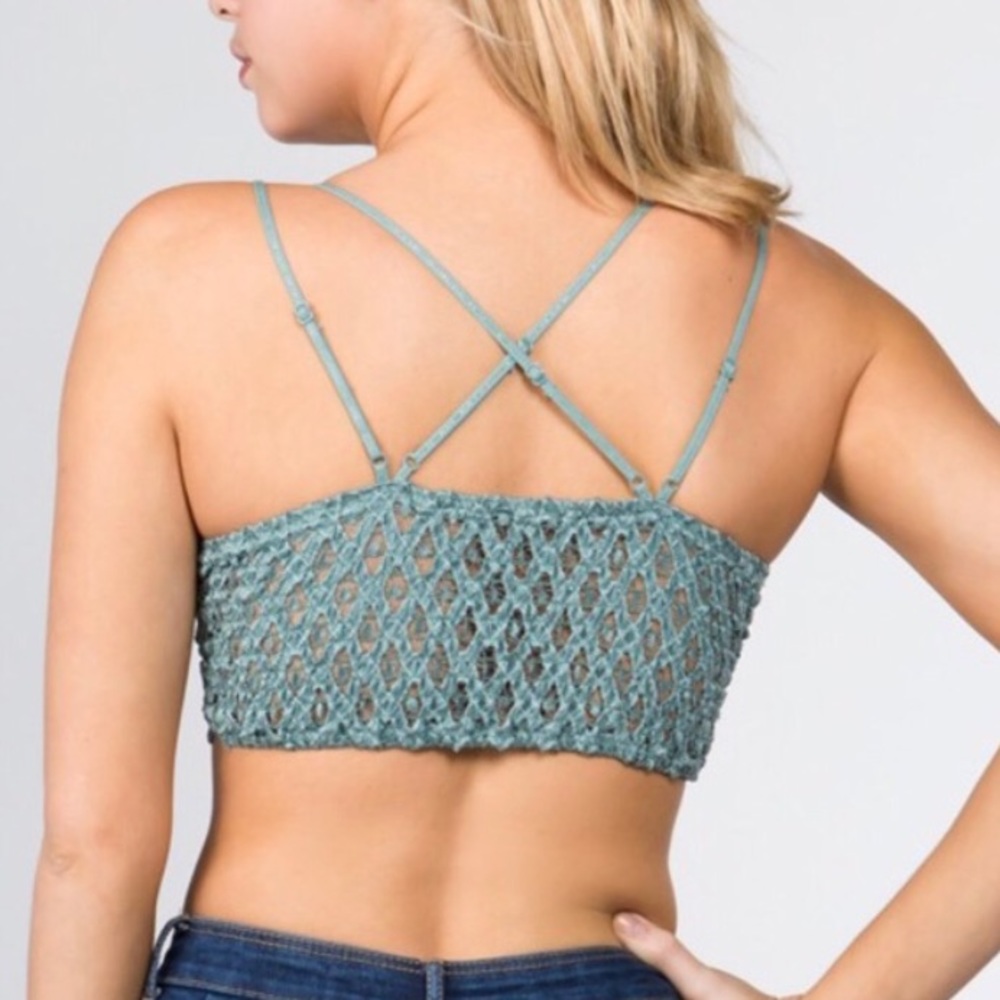 Green Olive Lace Crochet Scallop Bralette - Picture 3 of 3
